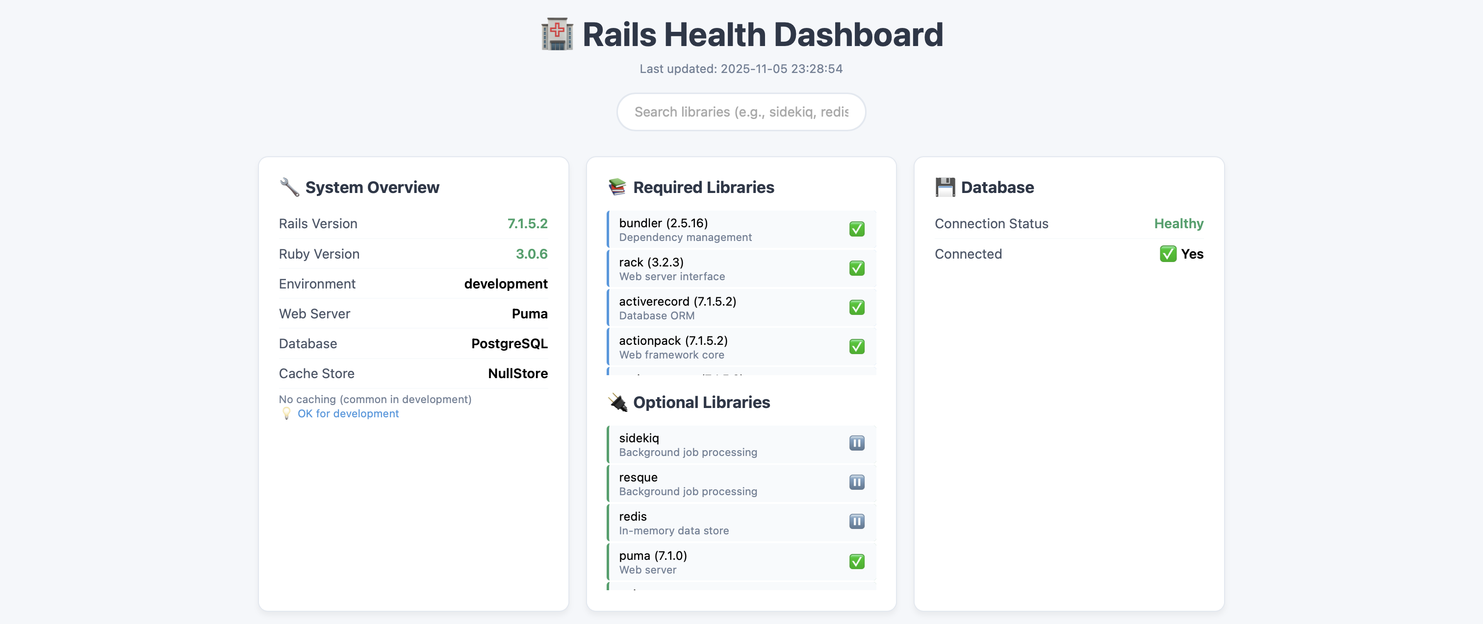 Rails Health Dashboard Screenshot